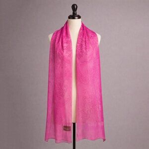 Basile 100% Silk Pink Jacquard Scarf Semi-Sheer 70” x 23” | Brand New